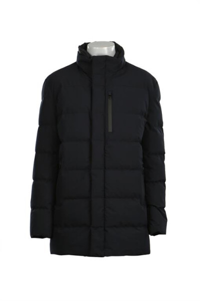 Navy Blue Regular Fit Mandarin Collar Zippered Winter Puffer Jacket - 5