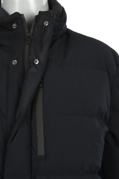 Navy Blue Regular Fit Mandarin Collar Zippered Winter Puffer Jacket - 6