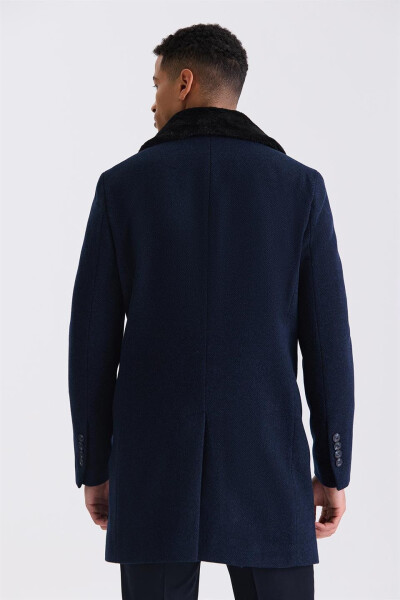 Navy Blue Regular Fit Removable Collar Wool Peacoat - 4