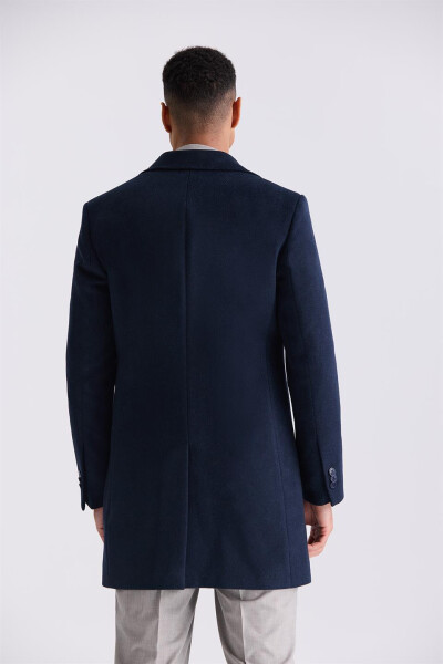 Navy Blue Regular Fit Single Breasted Wool Peacoat - 4