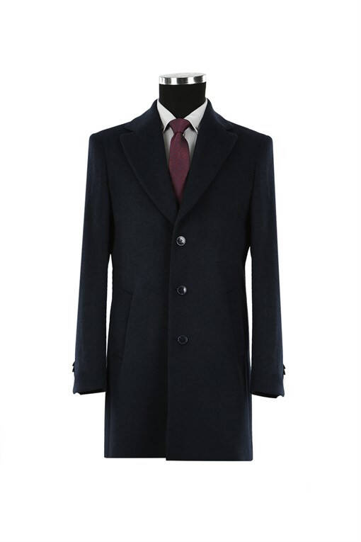 Navy Blue Regular Fit Single Breasted Wool Peacoat - 5