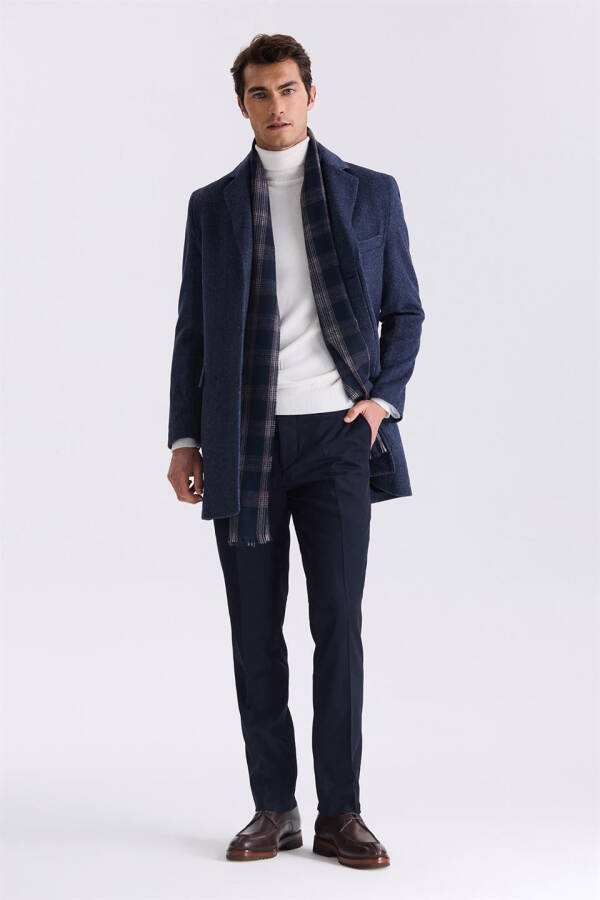 Navy Blue Regular Fit Single Breasted Wool Peacoat - 6