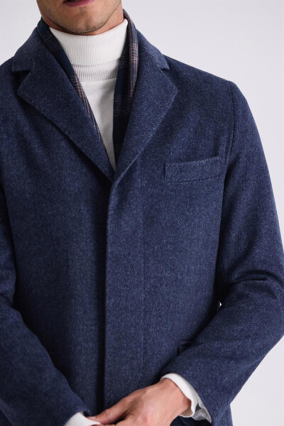 Navy Blue Regular Fit Single Breasted Wool Peacoat - 7