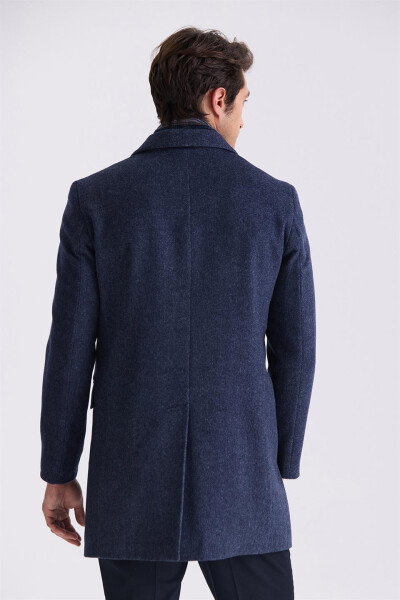 Navy Blue Regular Fit Single Breasted Wool Peacoat - 8