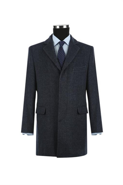 Navy Blue Regular Fit Single Breasted Wool Peacoat - 9