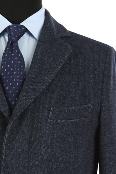 Navy Blue Regular Fit Single Breasted Wool Peacoat - 10