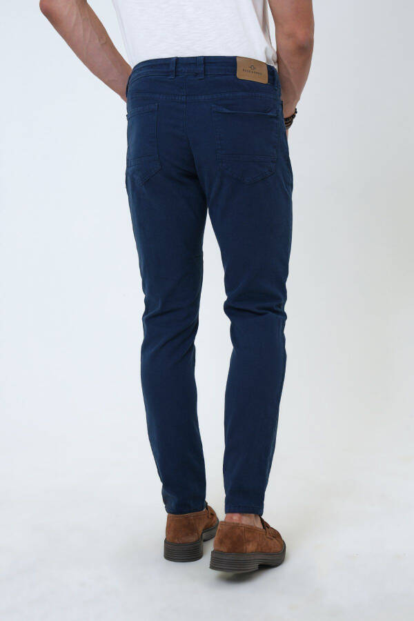 Navy Blue Slim Fit 5 Pocket Reinforced Cotton Chino Pants - 3