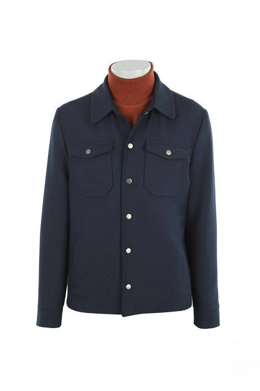 Navy Blue Slim Fit Berber Collar Men's Casual Coat - 1