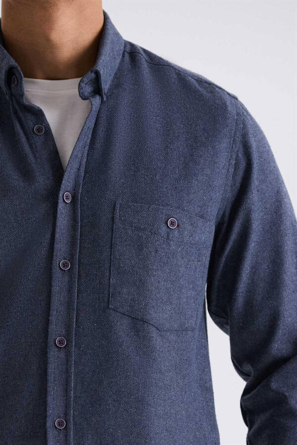 Navy Blue Slim Fit Button-Down Shirt - 7