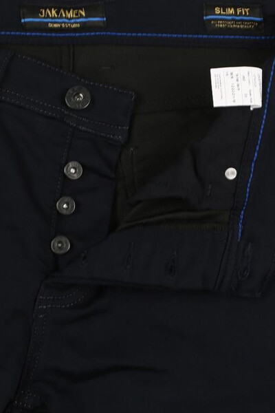 Navy Blue Slim Fit Cotton Jean Pants - 7