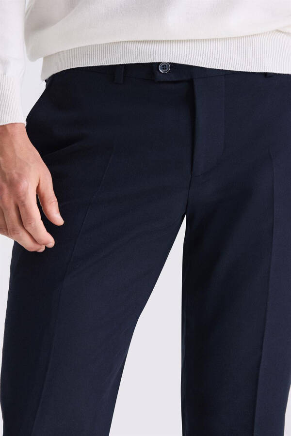 Navy Blue Slim Fit Fabric Pants - 3