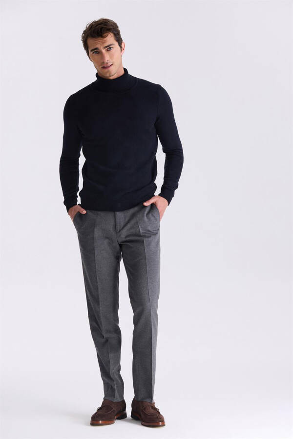 Navy Blue Slim Fit Full Fisherman Neck Patterned Knit Sweater - 6