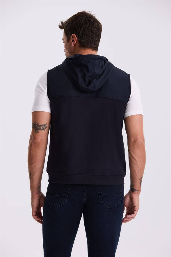 Navy Blue Slim Fit Hooded Cotton Lycra Vest - 8