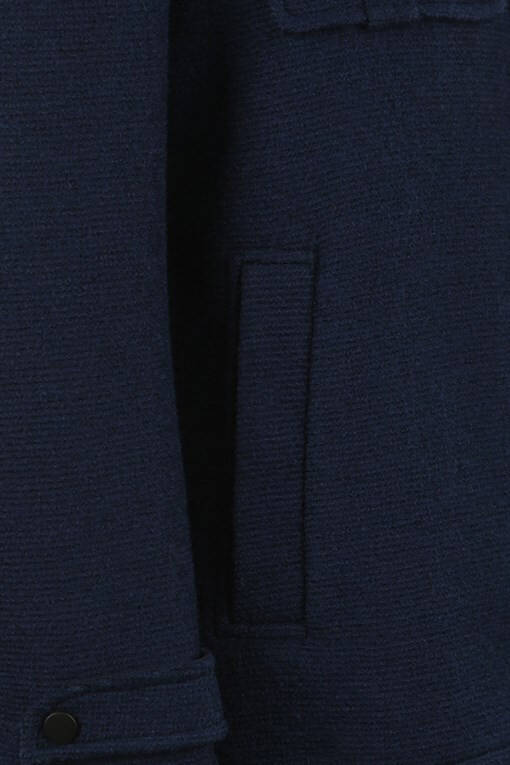 Navy Blue Slim Fit Notched Lapel Epauletted Patterned Sports Wool Coat - 13