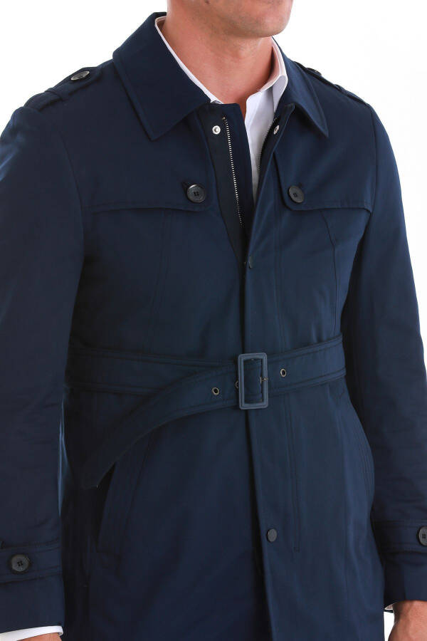 Navy blue, slim fit, plain baby collar, cotton jacket - 4