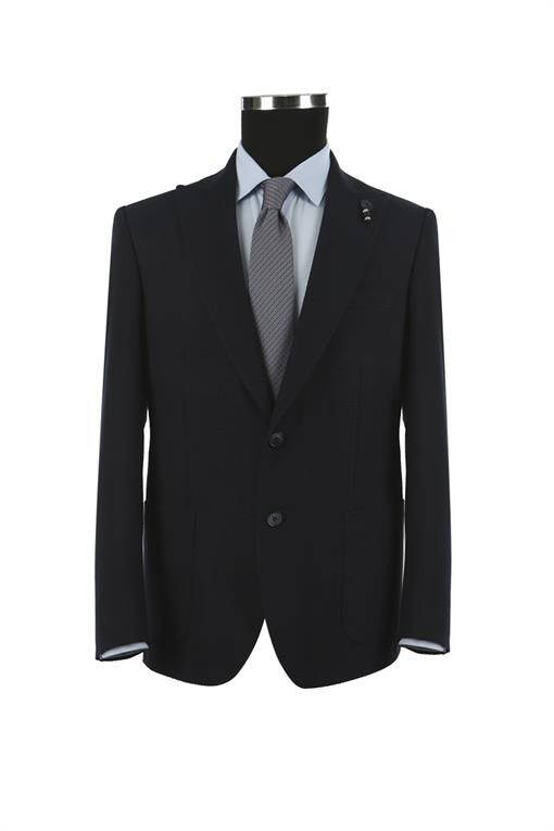 Navy Blue Slim Fit Pointed Collar Patterned Sports Jacket - 5