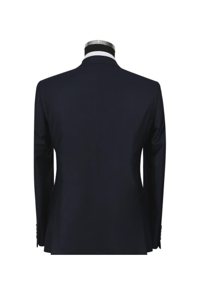 Navy Blue Slim Fit Single Breasted Double Vent Plain Suit Dress - 8