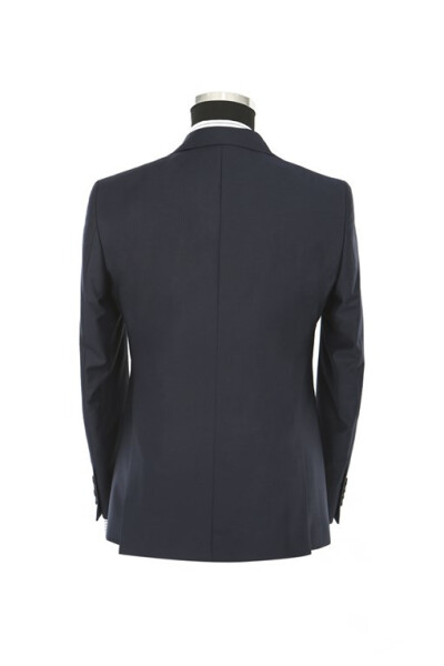 Navy Blue Slim Fit Single Breasted Double Vent Plain Suit Dress - 11