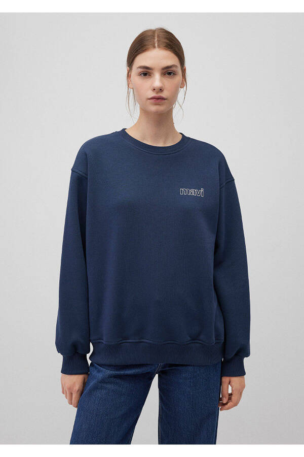 Navy Blue Sweatshirt with Logo Print 1611656-82454 - 21