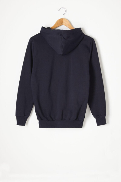 Navy Blue Three-Ply Fleece Hooded Kids Sweater 16766 - 4