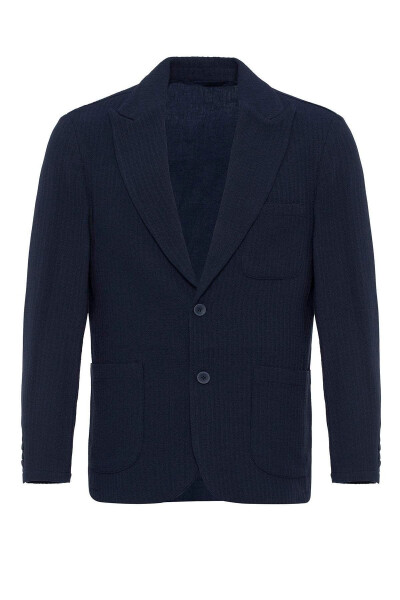 Navy Blue Unlined Men's Blazer Jacket with Patch Pockets - 21