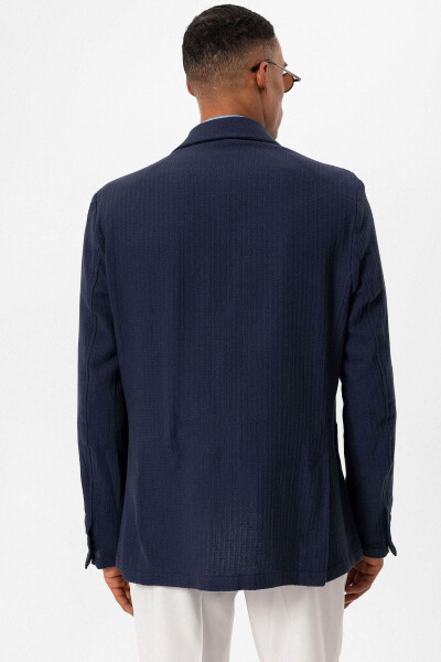 Navy Blue Unlined Men's Blazer Jacket with Patch Pockets - 13