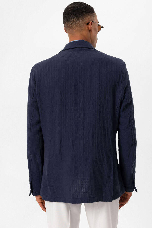 Navy Blue Unlined Men's Blazer Jacket with Patch Pockets - 6