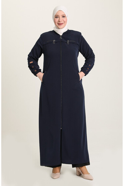 Navy Blue Women's Plus Size Zippered High Quality - Seasonal - Winter - 4