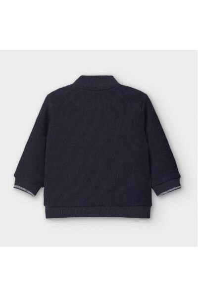 Navy blue zippered baby boy cardigan - 3