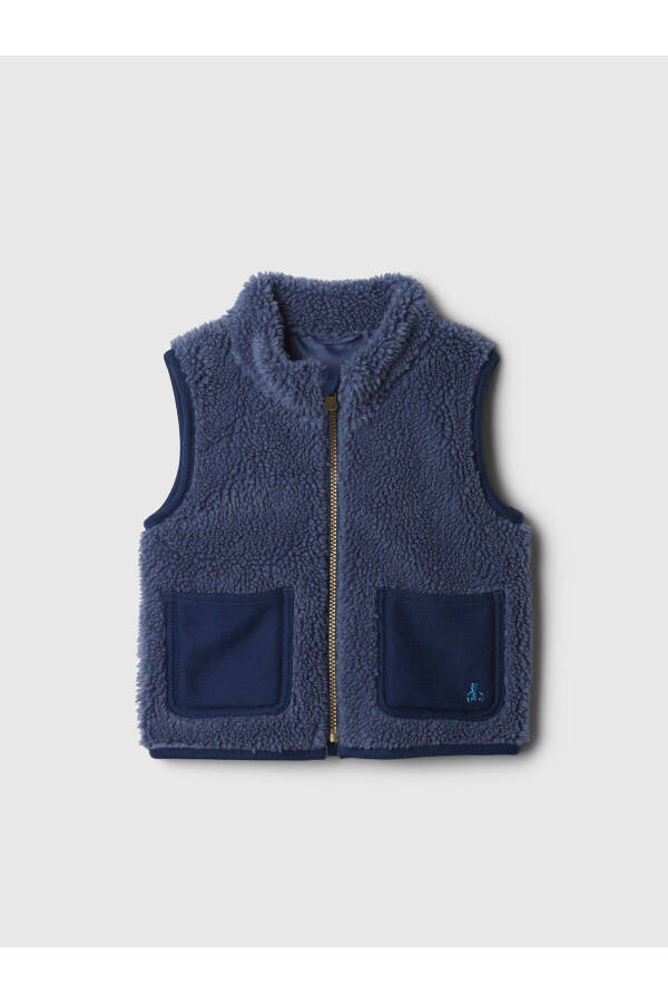 Navy Brannan Bear Embroidered Sherpa Vest - 3