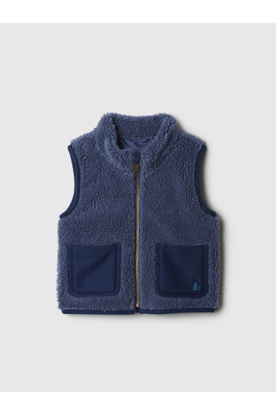 Navy Brannan Bear Embroidered Sherpa Vest - 1