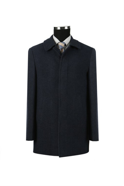 Navy Classic Fit Berber Collar Striped Wool Coat - 5