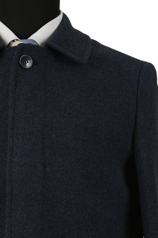 Navy Classic Fit Berber Collar Striped Wool Coat - 6