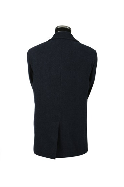 Navy Classic Fit Berber Collar Striped Wool Coat - 7