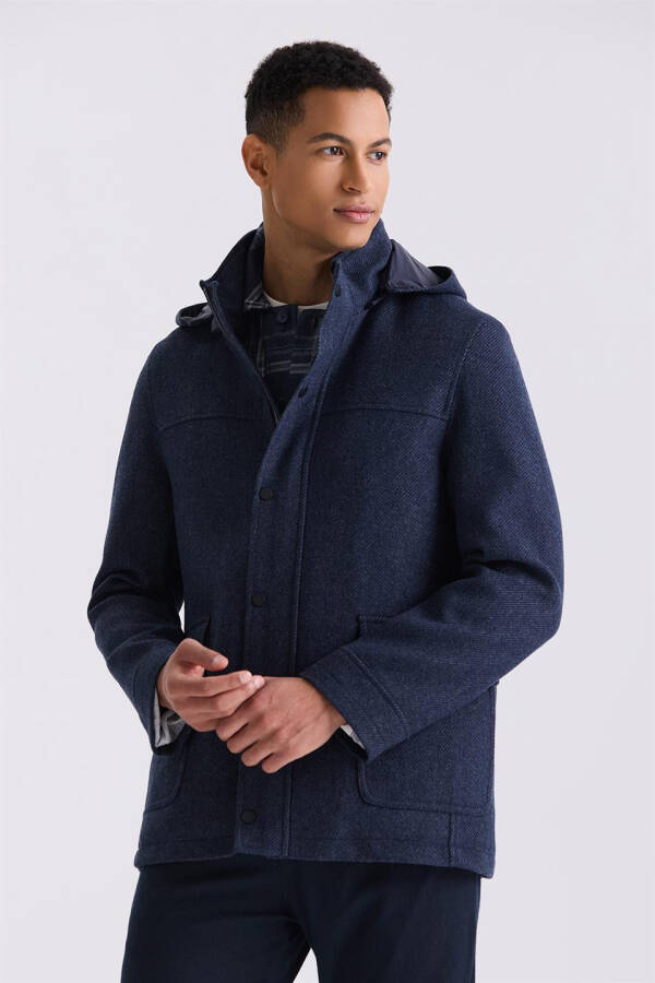 Navy Comfort Fit Single-Breasted Hooded Wool Sport Coat - 1