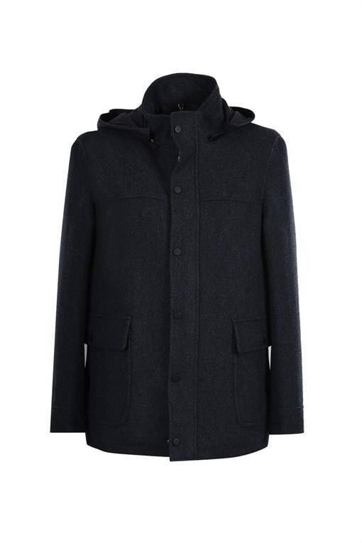 Navy Comfort Fit Single-Breasted Hooded Wool Sport Coat - 5