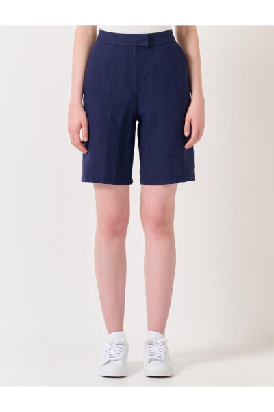 Navy High Waist Linen Shorts - 17