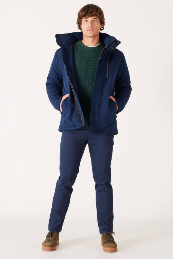 Navy Hooded Parka (Regular Fit) - 6