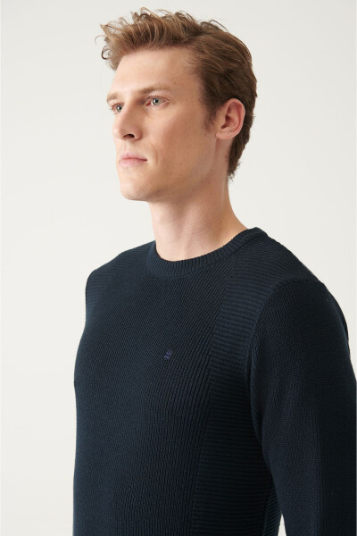 Navy Jacquard Slim Fit Knit Sweater - 2