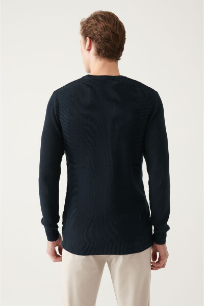 Navy Jacquard Slim Fit Knit Sweater - 4