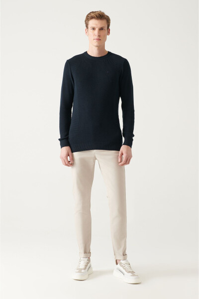 Navy Jacquard Slim Fit Knit Sweater - 5