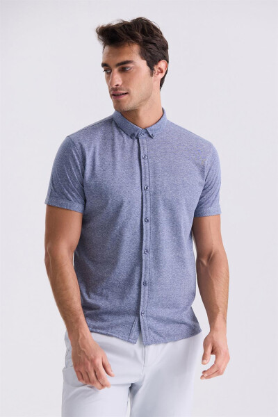 Navy Slim Fit Button-Down T-Shirt - 5