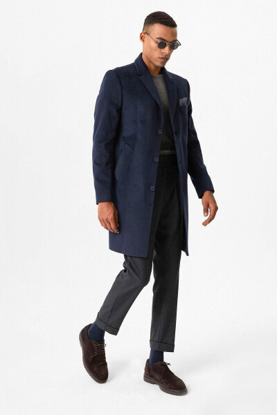 Navy Slim Fit Jacket Collar Men's Coat - 3