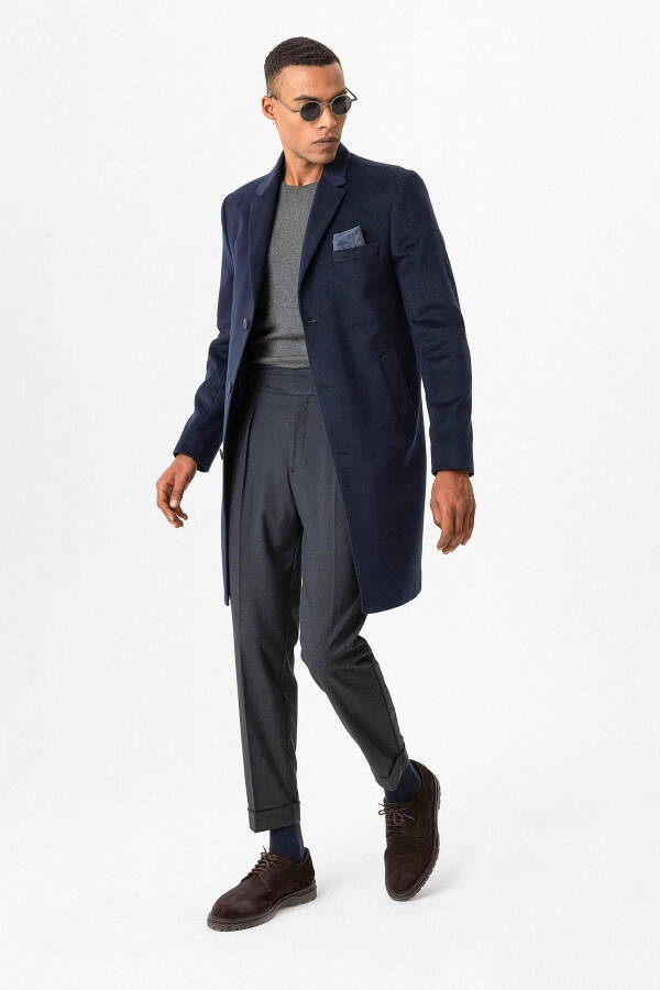 Navy Slim Fit Jacket Collar Men's Coat - 4