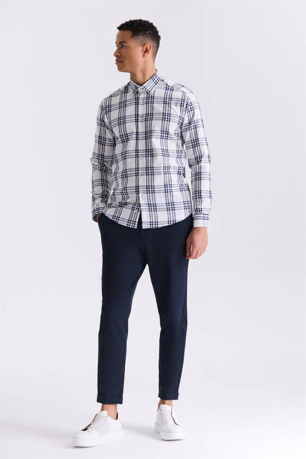 Navy Slim Fit Kletkali 100% Paxta Ko'ylak - 6