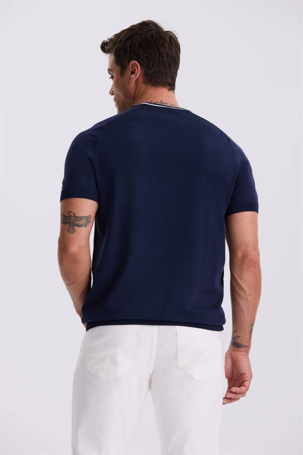 Navy Slim Fit Knit Crew Neck T-Shirt - 4