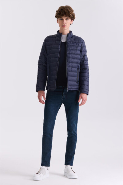 Navy Slim Fit Mandarin Collar Puffer Jacket - 6