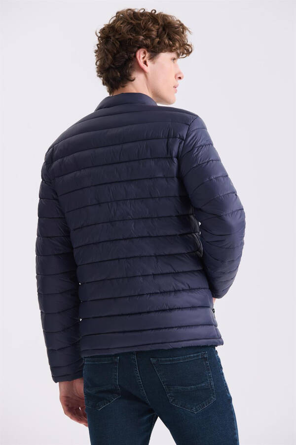 Navy Slim Fit Mandarin Collar Puffer Jacket - 8