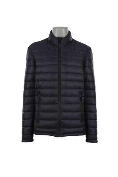 Navy Slim Fit Mandarin Collar Puffer Jacket - 9