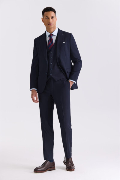 Navy Slim Fit Peak Lapel Bamboo Suit - 5